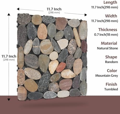 Pebble Tile, Natural Stone Paver Tile, Mountain Grey 4 Sheets - Image 3