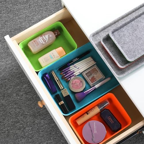 Welaxy 3-Piece Stackable Lidded Felt Desk Drawer Organizer Tray Multi-Color - Image 4