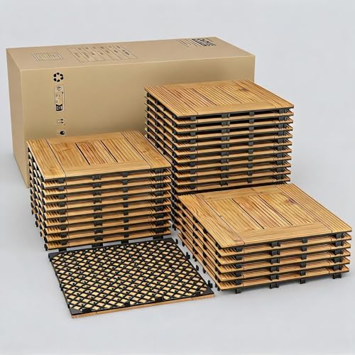33 PCS 12×12 Inch Solid Acacia Wood Interlocking Deck Tiles, All-Weather by GarveeHome