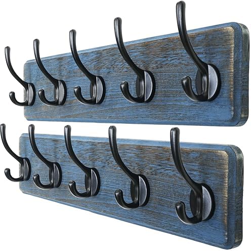 Dseap Coat Rack Wall: Patented, Heavy-Duty, 5-Double-Hooks Wooden Wall Mounted by Dseap