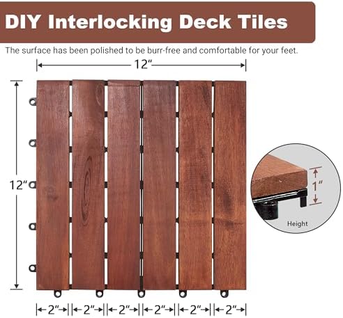 PrimeZone 27 PCS Solid Acacia Wood Interlocking Deck Tiles Outdoor - Image 2