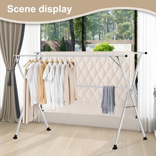Stainless Steel Clothing Rack, Clothes Drying Rack Foldable, Anti Slip Laundry - Image 6