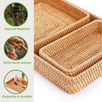 Rattan Serving Tray, Rectangle Wicker Storage Basket Set of 3 - Image 4