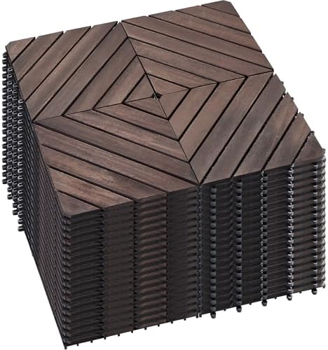 PrimeZone 81 PCS Solid Acacia Wood Interlocking Patio Deck Tiles Outdoor by PrimeZone