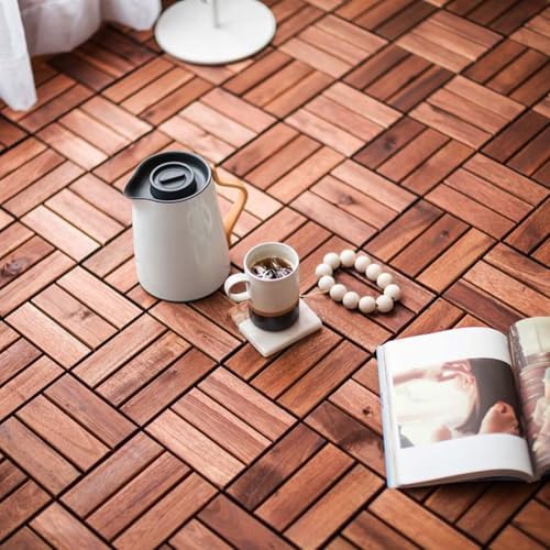10 PCS Acacia Wood Interlocking Deck Tiles, All-Weather Decking - Image 4