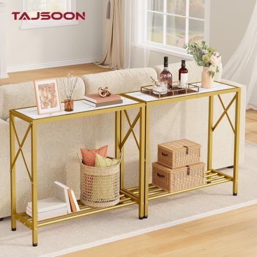 Tajsoon Entryway Table 28.3''L, 2 Tier Narrow Console Table Gold & White - Image 2
