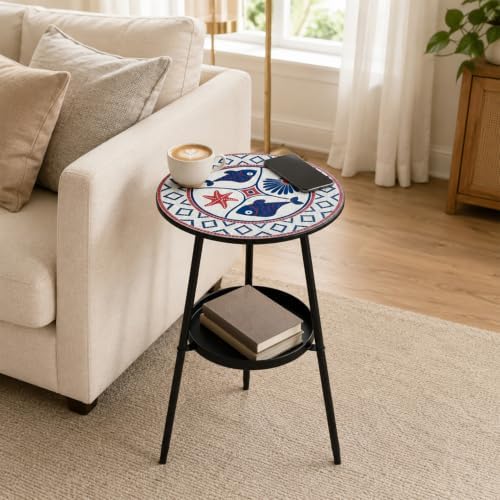 2-Tier Metal Outdoor Side Table 13.5" Round End Table - Image 2