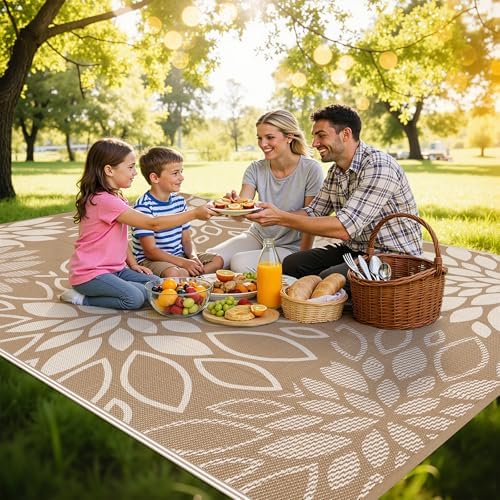 HEBE Waterproof Outdoor Rug 9'x12', Floral Reversible Plastic Patio Rug - Image 3