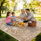 HEBE Waterproof Outdoor Rug 9'x12', Floral Reversible Plastic Patio Rug - Image 3