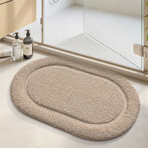 Color&Geometry Oval Beige Bathroom Rugs 32x20, Extra Soft Absorbent Microfiber - Image 5