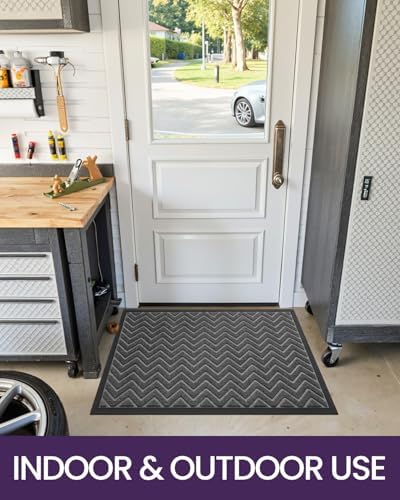 DEXI Front Door Mat Outside Entrance 17x29 Rubber Entry Doormat Dark Grey - Image 2
