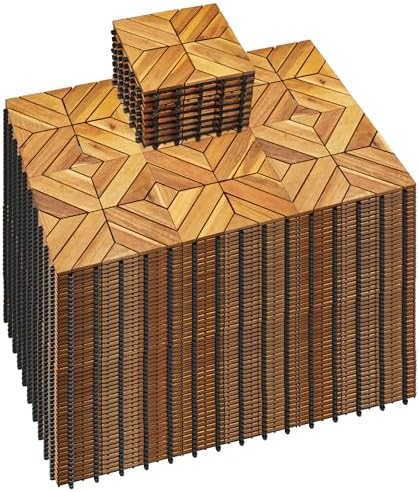 PrimeZone 297 PCS Solid Acacia Wood Interlocking Patio Deck Tiles Outdoor by PrimeZone