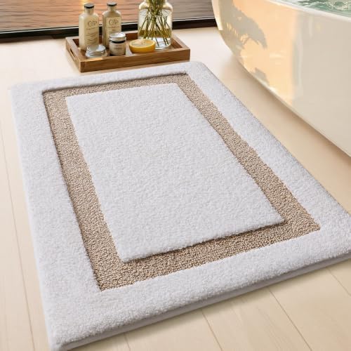 Color&Geometry White Bathroom Rugs 36x24, Extra Soft Absorbent Microfiber Bath - Image 2