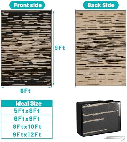 HEBE Outdoor Rug Waterproof 6'x9', Striped Reversible Plastic Patio Rug - Image 2