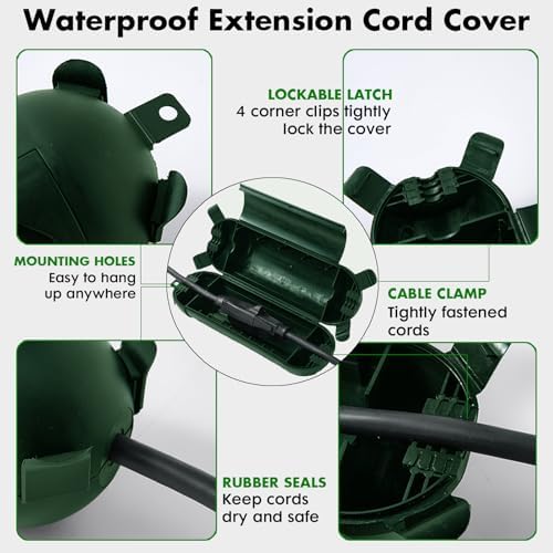 2 Pack Green Outdoor Extension Cord Cover IP44 Waterproof Box - Image 3