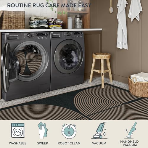 Lahome Modern Rainbow Easy Jute Outdoor Patio Rug, 3x5 Black Office Rug - Image 5