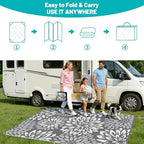 HEBE Waterproof Outdoor Rug 5'x8', Floral Reversible Plastic Patio Rug - Image 5