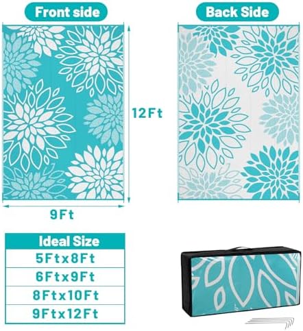 HEBE Waterproof Outdoor Rug 9'x12', Floral Reversible Plastic Patio Rug - Image 2