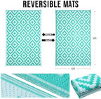 OLANLY Outdoor Rug 6x9 ft Waterproof Reversible Mat, Turquoise & White - Image 2
