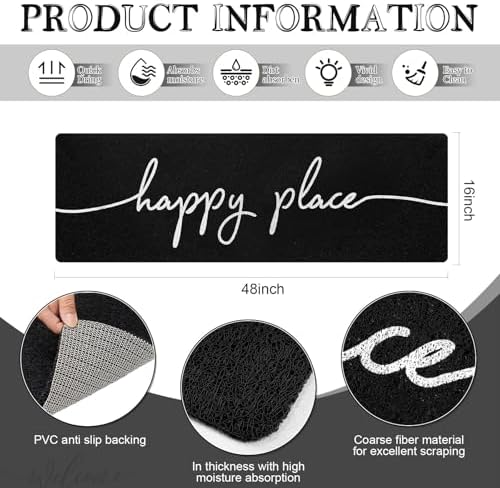 48''x16'' Long Doormat for Entrance Entry, Happy Place - Image 2
