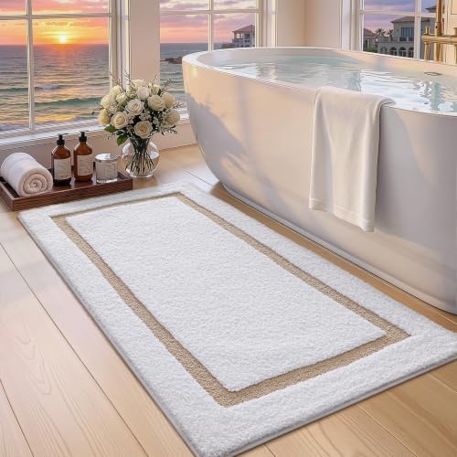 Color&Geometry White Bathroom Rugs 43x24, Extra Soft Absorbent Microfiber Bath by COLORG