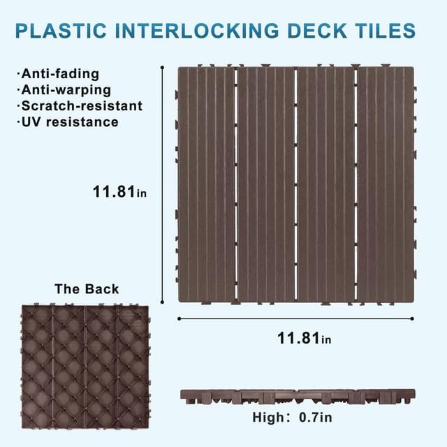 Plastic Interlocking Deck Tiles 12 Pack, 12in Waterproof Patio Flooring - Image 4