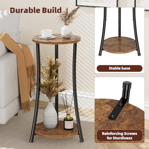 Simple Trending Round Side Table, 2 Tiers End Table - Image 6