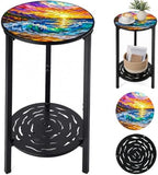 2-Tier Metal Round Side Table Accent Coffee Tables Small Space Corner Plant by Unknown