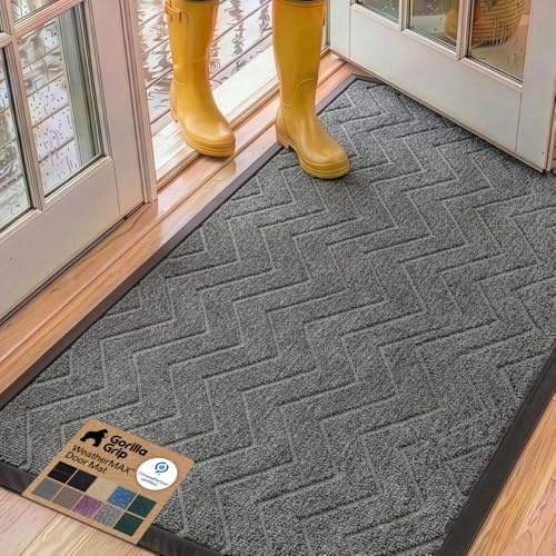 GORILLA GRIP WeatherMAX Door Mat, Indoor Outdoor, Charcoal Chevron by GorillaGrip