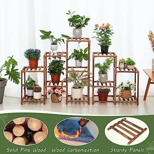 Uneedem Plant Stand Indoor Outdoor, 10 Tiered Plant Shelf Wood Plant Rack - Image 2
