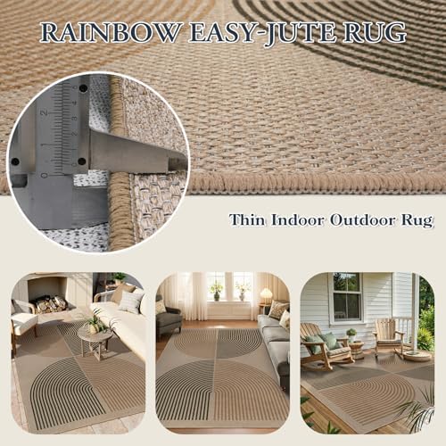 Lahome Modern Rainbow Easy Jute Rug, Washable 5x7 Area Rugs - Image 3