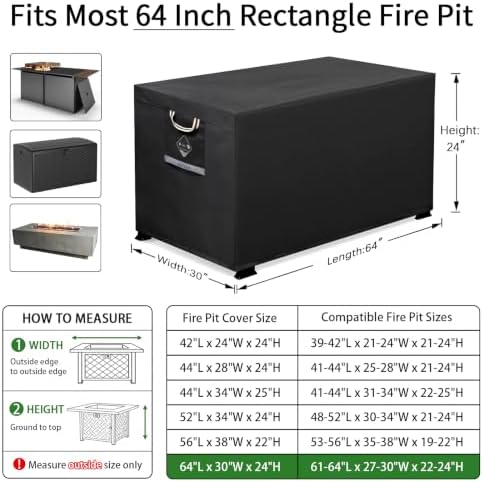 QH.HOME Fire Pit Cover Rectangular 64", 600D Heavy Duty 100% Waterproof - Image 2