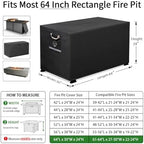 QH.HOME Fire Pit Cover Rectangular 64", 600D Heavy Duty 100% Waterproof - Image 2
