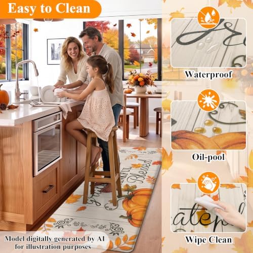 HEBE Fall Kitchen Mat Set of 2, Anti Fatigue Pumpkin Kitchen Mats - Image 6