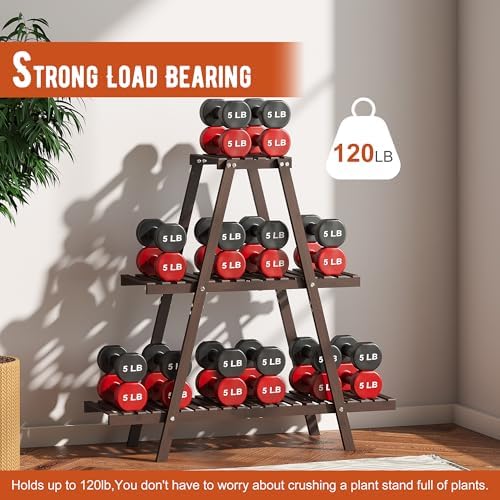 GHWIE Plant Stand Indoor Plant Shelf Outdoor bamboo Plant Rack, 3 Tiers Ladder - Image 4