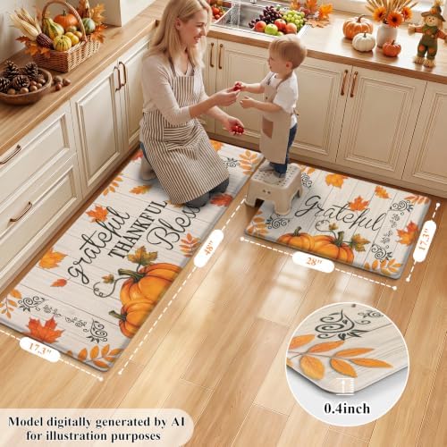 HEBE Fall Kitchen Mat Set of 2, Anti Fatigue Pumpkin Kitchen Mats - Image 2