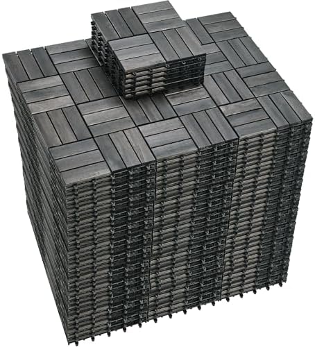 PrimeZone 216 PCS Solid Acacia Wood Interlocking Patio Deck Tiles Outdoor by PrimeZone