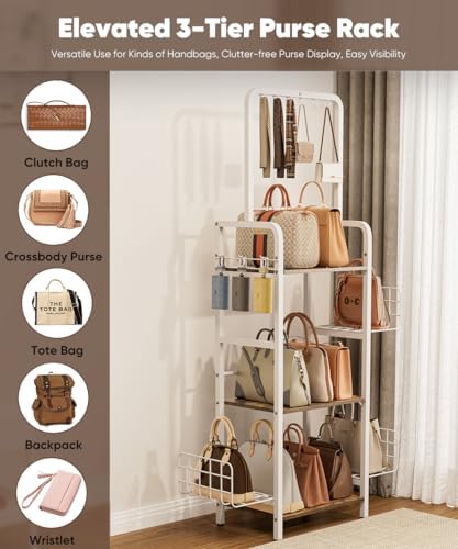 3-Tier Tall Purse Organizer Rack Stand, Bag Storage Holder - Image 5