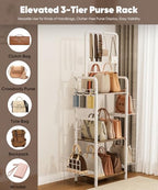 3-Tier Tall Purse Organizer Rack Stand, Bag Storage Holder - Image 5