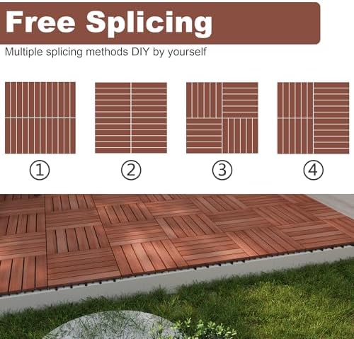 PrimeZone 162 PCS Solid Acacia Wood Interlocking Deck Tiles Outdoor - Image 6