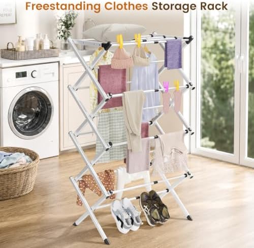 4-Tier Foldable Clothes Drying Rack, Adjustable Width 16.3"-27.95", Heavy Duty - Image 7