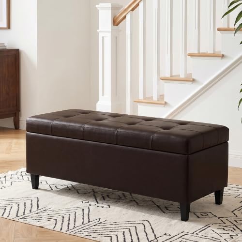 51" Storage Bench, Leather Tufted Storage Ottoman Bench by MIQMICMIK
