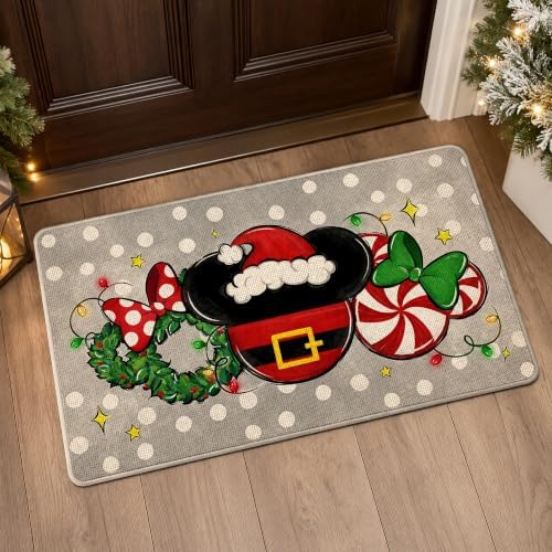 Christmas Gray Decorative Front Door Mat, Xmas Peppermint Candy by Tailus