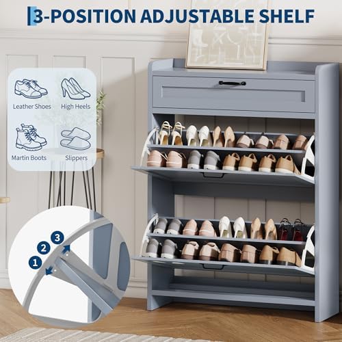 IDEALHOUSE Shoe Cabinet with 2 Flip Drawers & 1 Top Drawer, High-Gloss Painted - Image 3