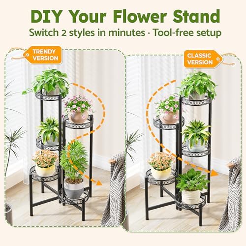 Plant Stand Indoor Outdoor, 5 Tier Corner Metal Flower Display Holder Stand - Image 4