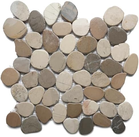 CNK Tile Sliced Mixed White Tan & Grey Pebble Tile - Image 4
