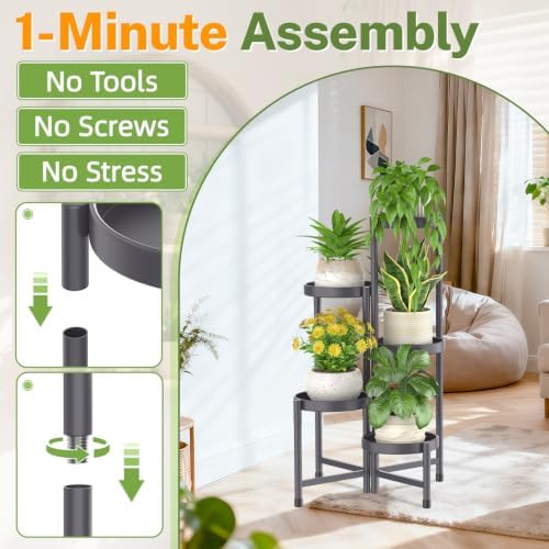 iDavosic.ly Plant Stand Indoor Outdoor, 5 Tier Metal Corner Shelf - Image 2