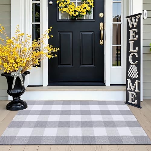 OLANLY Fall Door Mat, Buffalo Plaid Rug by OLANLY