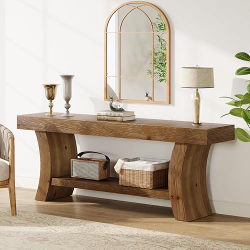 63" Solid Wood Console Table, 2-Tier Farmhouse Sofa Table by TribewoodbyTribesigns