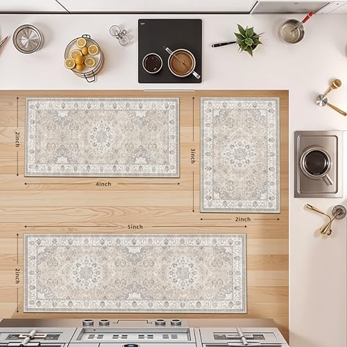 Washable Kitchen Rug Set of 3: Boho Non-slip Soft Stove Sink Mat Light Weight - Image 4